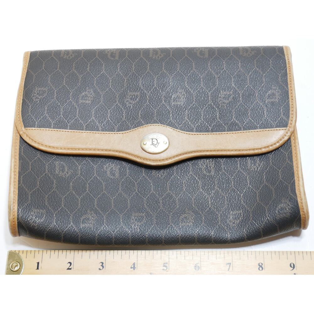 Vintage Christian Dior Honeycomb Canvas Leather Chain Shoulder Crossbody Bag